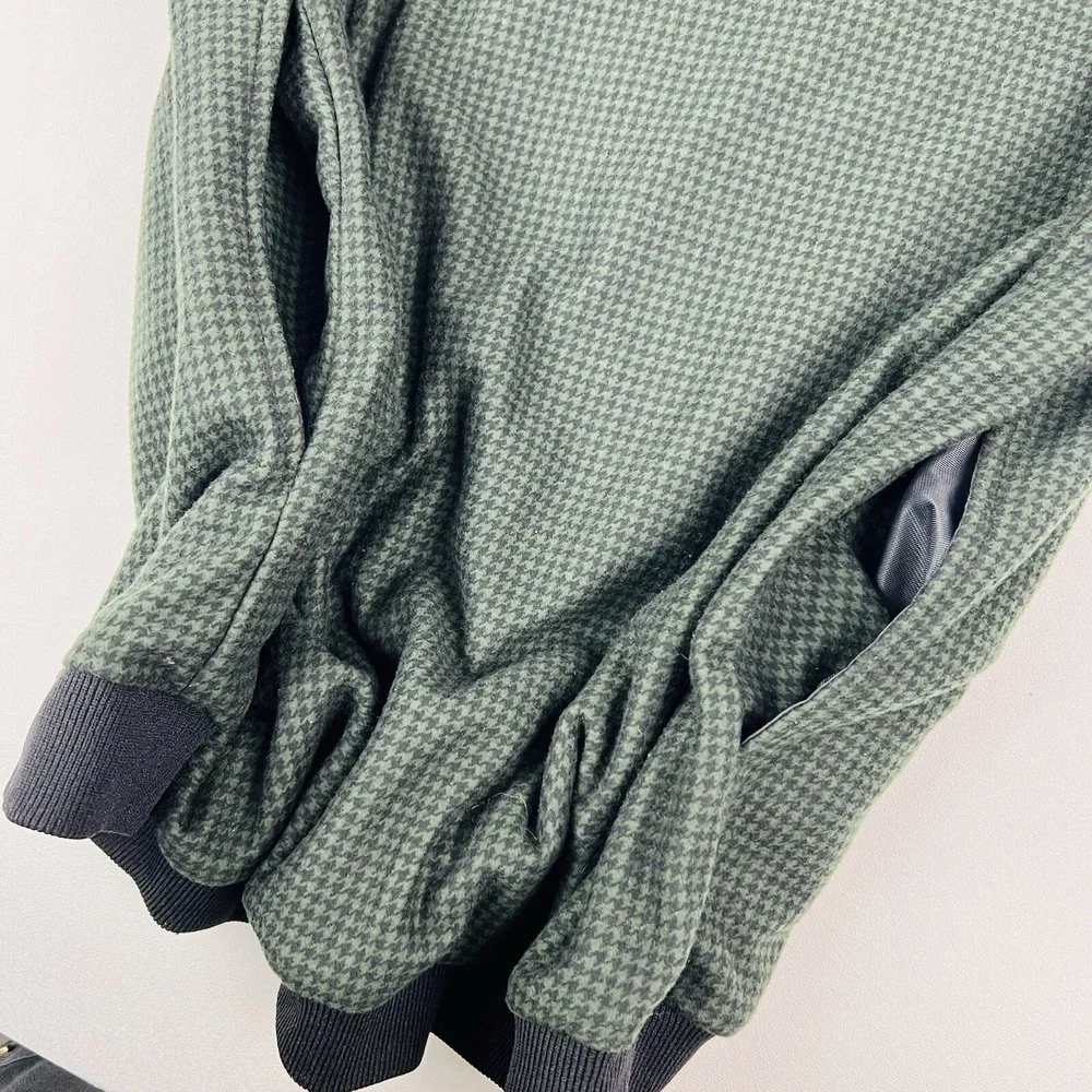 VTG‎ FORRESTER'S Outerwear Green & Black Houndstooth Lined Golf V-Neck Sweater L